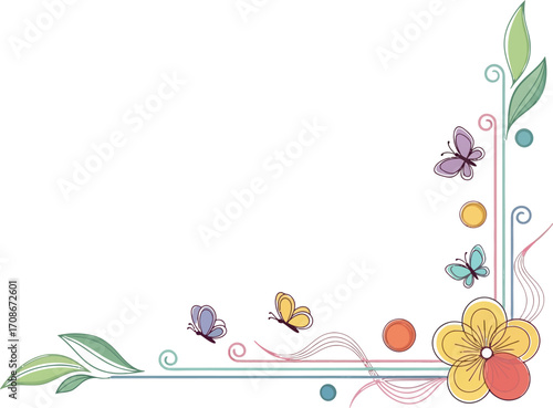 Delicate floral corner design with fluttering butterflies and soft pastel accents