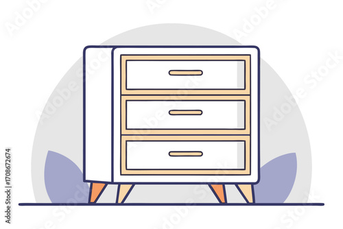 White Nightstand with Three Drawers and Orange Accents bedside table dresser