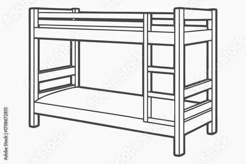 Wooden Bunk Bed with Ladder on a White Background furniture bedroom