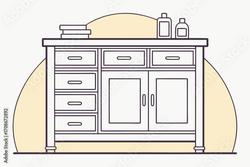 Wooden Cabinet with Drawers and Doors on a Light Background dresser sideboard