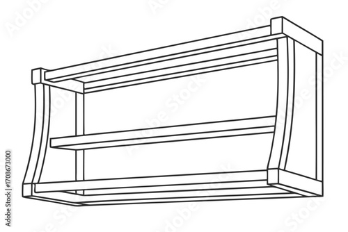 Wooden Wall Mounted Shelf Unit Line Drawing Keywords: shelf, shelves, wall mounted, storage, wooden, wood