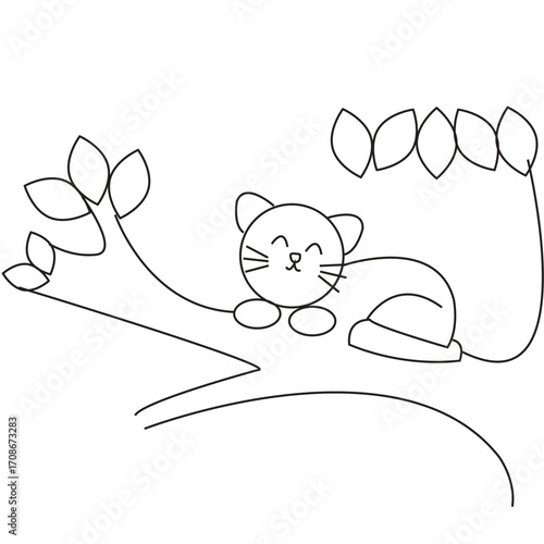 Cat with Paw Prints – Cute Pet Cartoon Line Drawing
