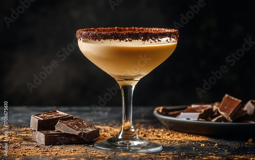 Chocolate Cocktail Served in a Stylish Glass With Dark Chocolate Pieces on a ...