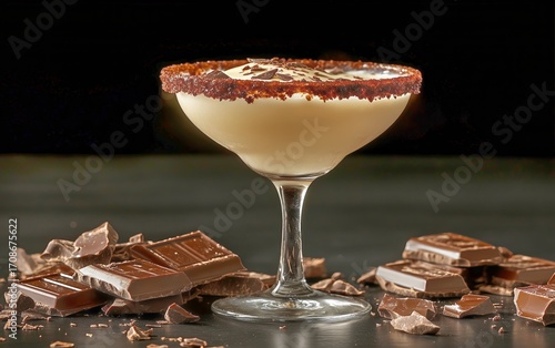 Chocolate Cocktail Served in a Stylish Glass With Dark Chocolate Pieces on a ...