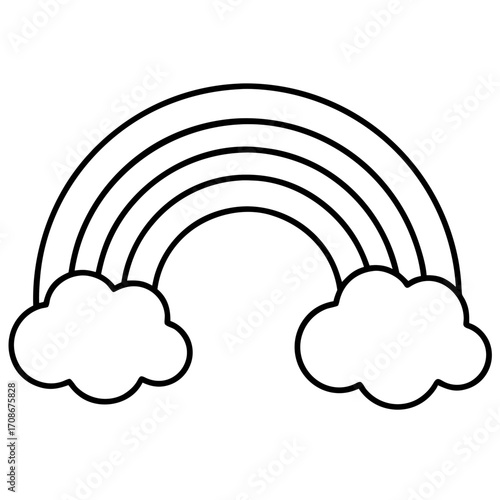 Flat vector rainbow with clouds, pastel colors, isolated on white