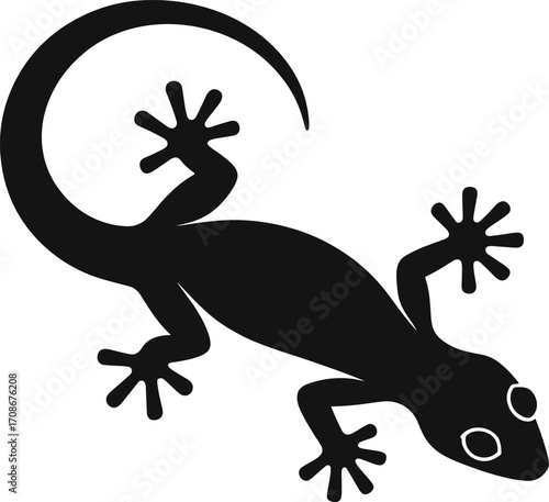 Black gecko silhouette vector, lizard reptile illustration, nature animal icon, crawling gecko design, exotic wildlife symbol, simple minimalistic reptile graphic