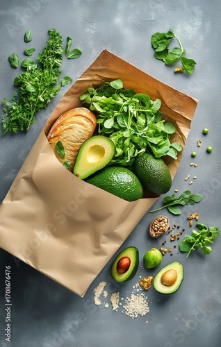 Fresh Green Ingredients Packed for a Healthy Meal With Avocados and Herbs in ...