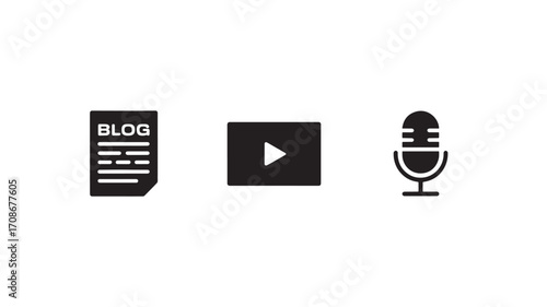 Blog video and podcast icons Content creation multimedia digital media online communication