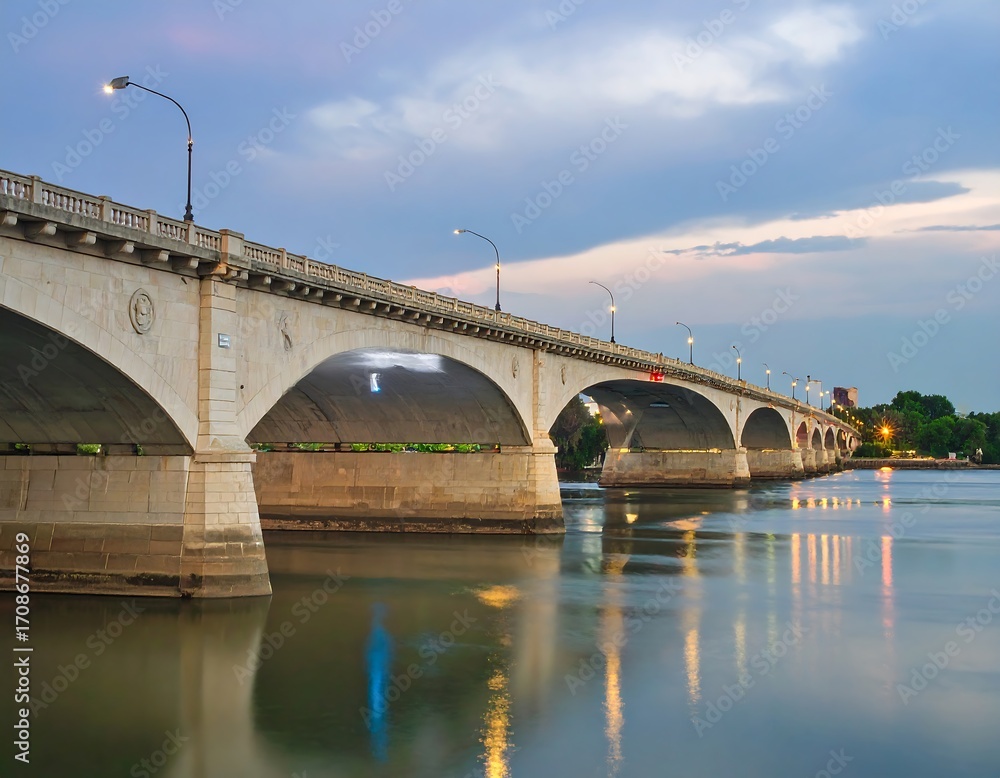 Fototapeta premium A tranquil river bridge at dusk