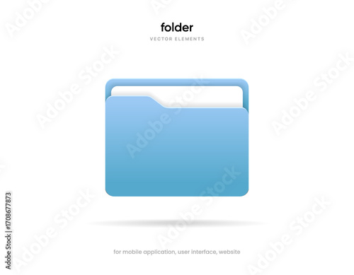 3d folder icon isolated on white background. Document symbol. 3d file icon. Binder sign modern, simple, vector, icon for website design, mobile app, ui. Vector Illustration
