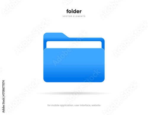 3d folder icon isolated on white background. Document symbol. 3d file icon. Binder sign modern, simple, vector, icon for website design, mobile app, ui. Vector Illustration