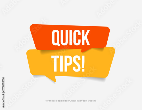 Quick tips or hint, tip symbol icon badge. Banner with frame and bulb isolated on white background