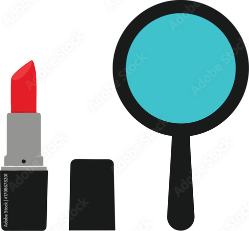 Red lipstick and mirror beauty product still life art editable vector