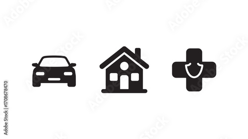 Car house and health insurance icons represent security and protection