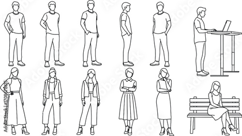 People outline vector illustration design collection editable vector
