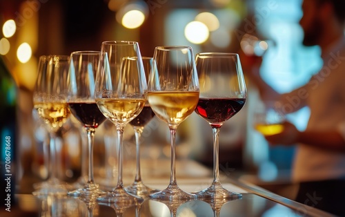 Wine Tasting Event Featuring a Variety of Wines at a Stylish Venue in the Eve...