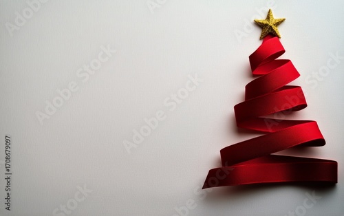 Decorative Red Ribbon Shaped Like a Christmas Tree With a Golden Star on Top ...