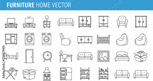 Furniture home vector line art interior design elements editable vector