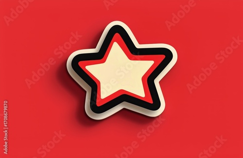 Bright Star Icon With Red and Black Outline on Vibrant Red Background