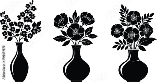 Black and white flower vases floral arrangement vector editable vector