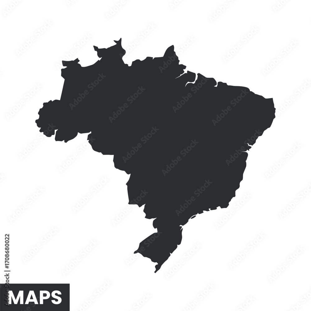 Obraz premium Detailed Vector Map of Brazil Silhouette on White Background for Geographic and Cartographic Projects