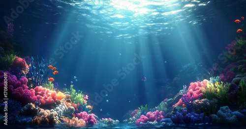 Colorful Coral Reef With Vibrant Fish Swimming in Clear Ocean Water During Da...
