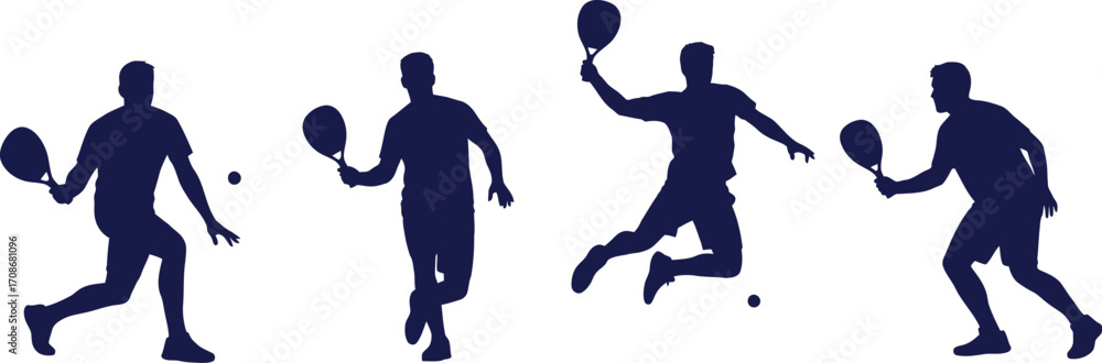 Obraz premium Paddle tennis players silhouettes action sport vector editable vector