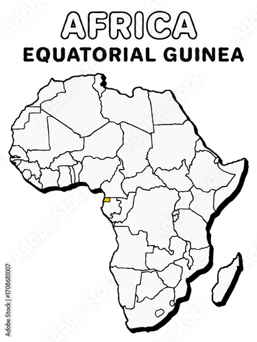 Equatorial guinea country in yellow highlighted map on africa continent map detailed vector illustration	