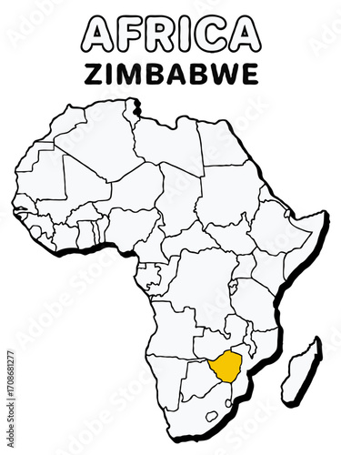 zimbabwe country in yellow highlighted map on africa continent map detailed vector illustration	