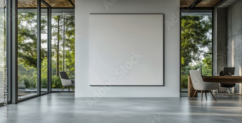 Modern Art Gallery Space Featuring Empty Canvas and Large Windows Showcasing ...