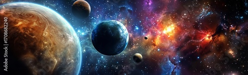 Vast Expanse of Space Reveals Colorful Planets and Swirling Galaxy at the Edg...