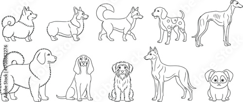 Dog breeds line art vector pack for graphic designers editbale