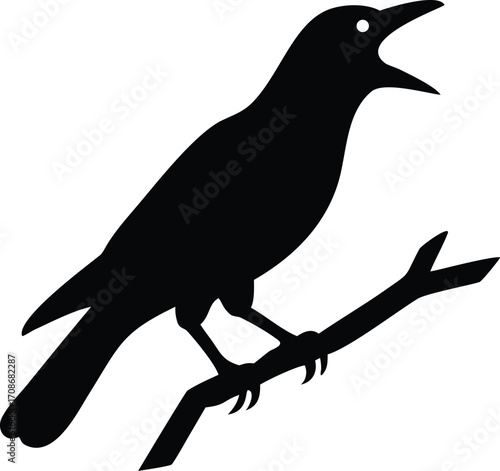 Crow Silhouette Vector Illustration of Native Bird Icon for Outdoor and Wildlife Nature Design