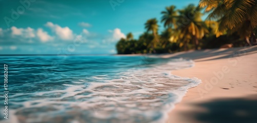 Beautiful Tropical Beach With Clear Water and Palm Trees During Bright Sunny Day