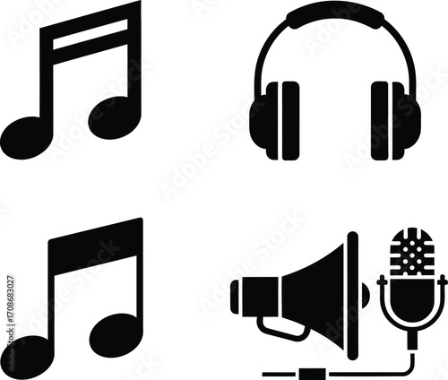 Music audio equipment vector illustration black icons editbale