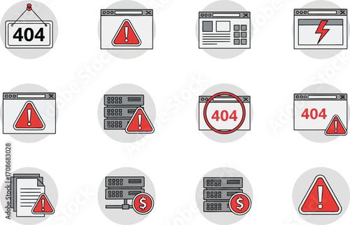 Website error design icons problem server warning alert editbale