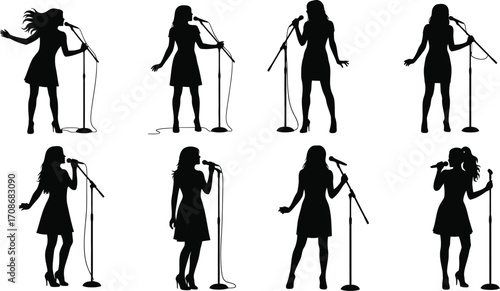Silhouette women singers performing on stage vector art editbale