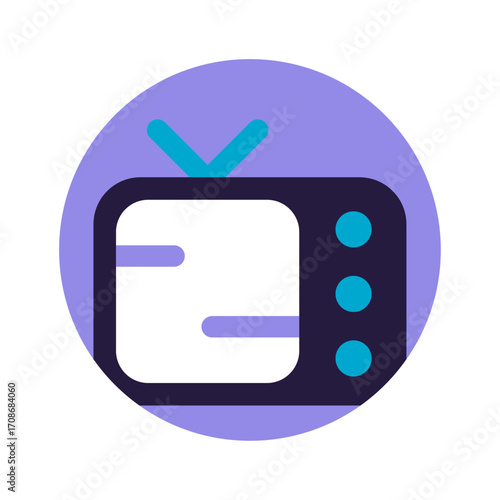 Retro Television Screen Icon in Purple Circle for Entertainment and Media Concepts