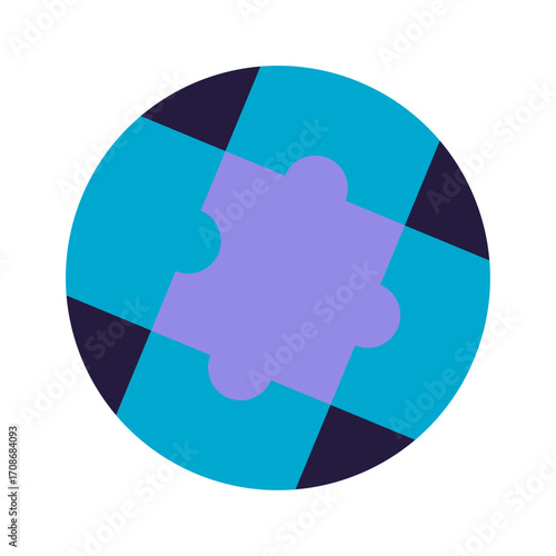 Abstract circular design with a central puzzle piece symbolizing unity and solutions