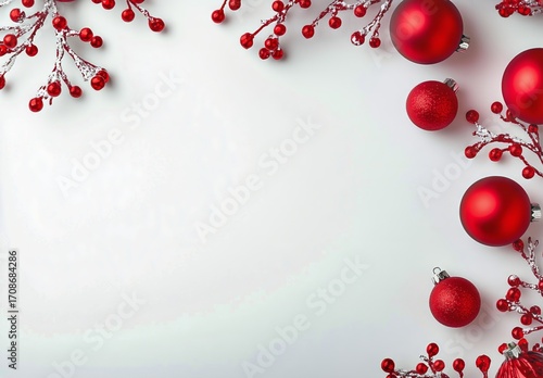 Red Christmas Ornaments Arranged on a White Surface for Festive Decoration.