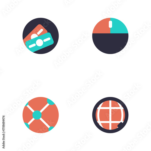 Colorful modern business and finance icons money, time, network, and globe