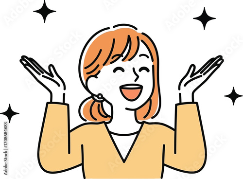 Happy woman illustration with sparkle effects vector editbale