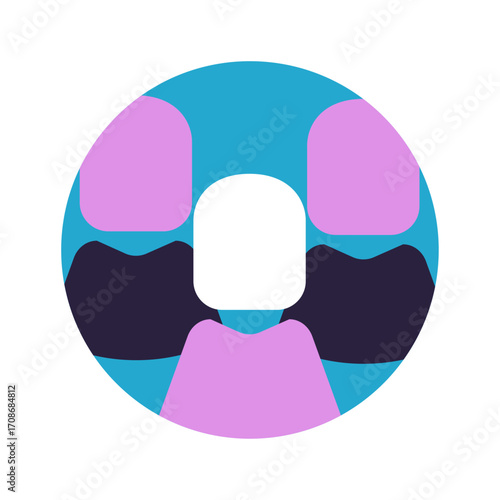 Abstract Circular Icon Representing Three People in Purple and Blue Colors