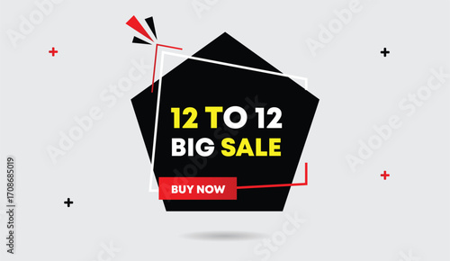 12 to 12 big sale buy now editable vector art illustration web banner design black red gradient shapes white light gray abstract background sale discount offer promotion shop now online marketing desi
