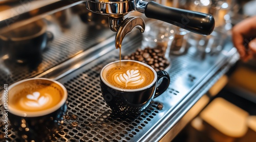 Crafting Latte Art With Precision at a Busy Coffee Shop in the Morning