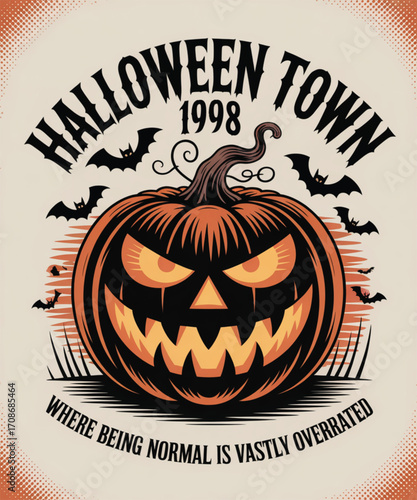 Halloween town 1998 jackolantern with bats and text