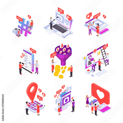 Isometric Concepts for Social Media, Digital Marketing & Online Business