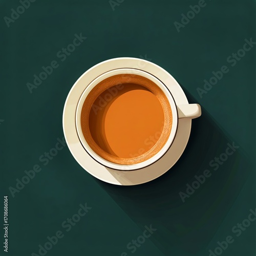 Enjoying a Warm Cup of Tea on a Simple White Saucer With a Dark Green Background
