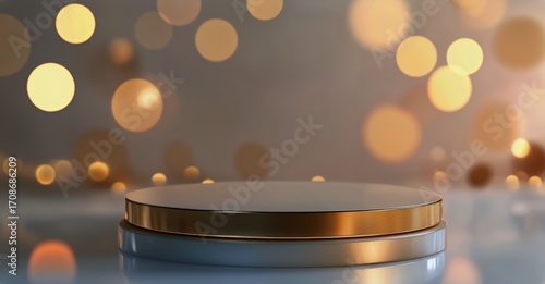 Elegant Display Pedestal With Warm Bokeh Lights in the Background at an Eveni...