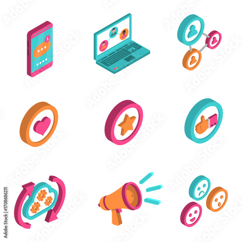 Social Media Icons Illustration of Online Communication and Sharing